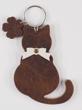 Handmade Cat Kat bow Leather bag charm fob keychain 007
